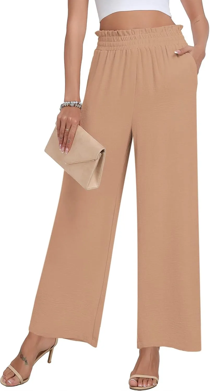 DILIUXING Womens Wide Leg Pants High Waisted Casual Drawstring Trousers Loose Adjustable Pants with Pockets