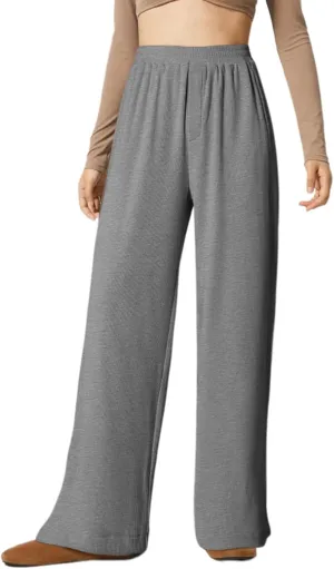 Dokotoo Women's Wide Leg Pants Trendy Casual Pants for Women 2024 Fall Ribbed Knit Waisted Baggy Pants