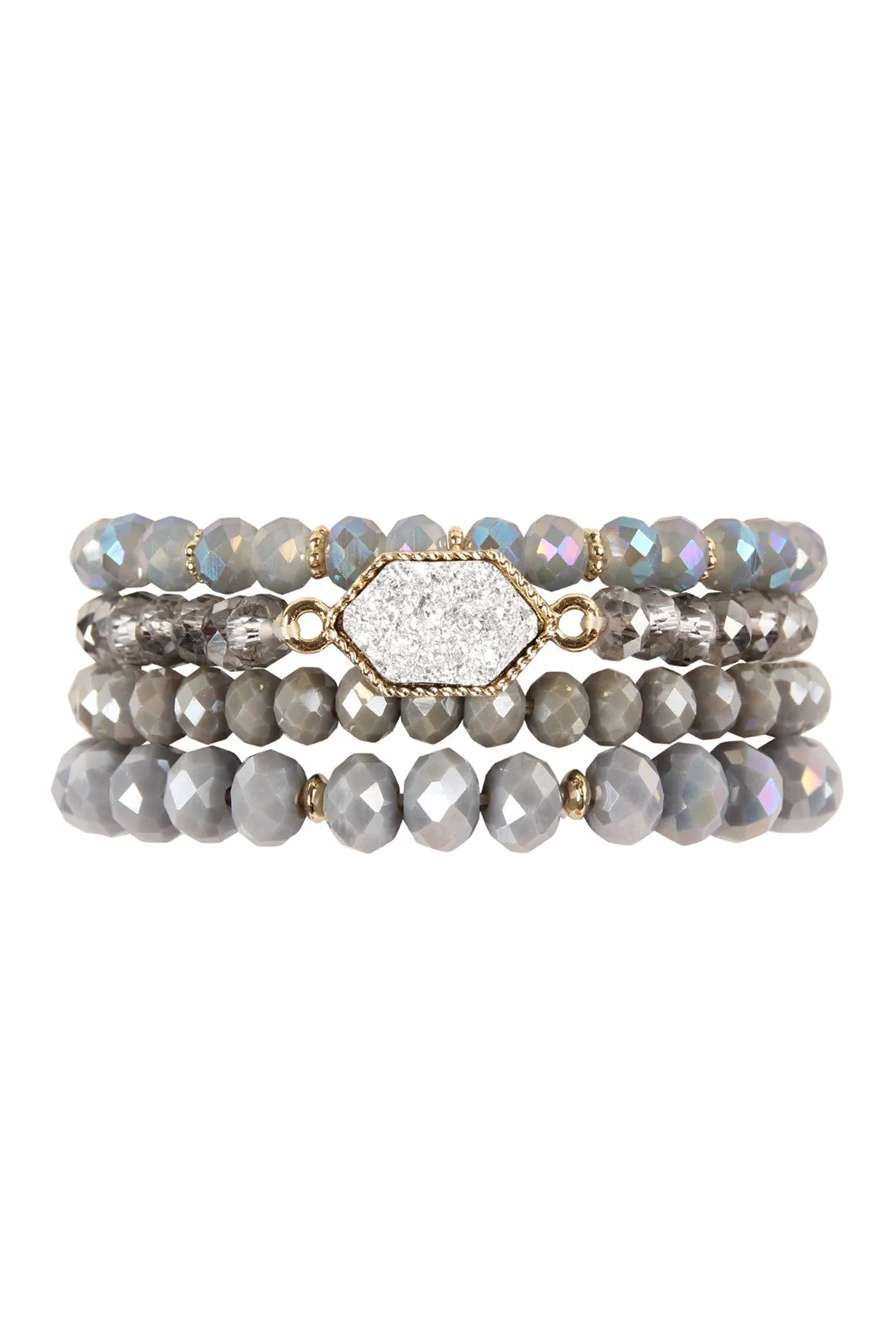 DRUZY STONE HEXAGON GLASS BEADS BRACELET/6PCS