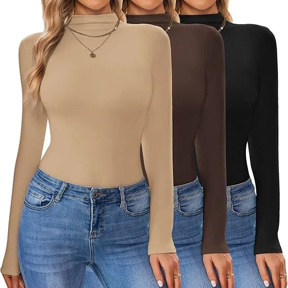 ELESOL Turtleneck Shirt Women Long Sleeve Mock Neck Slim Fit Tops Thermal Base Layer Soft Lightweight Stretch Undershirts