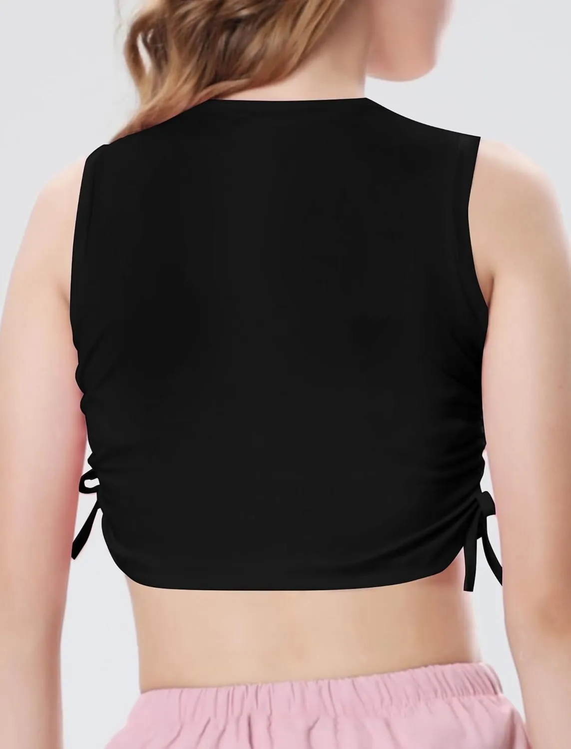 EXARUS Girl's Crop Tank Tops Dance Ribbed Knit Sleeveless Round Neck Racerback Casual Cute Cropped Top 6-12Y