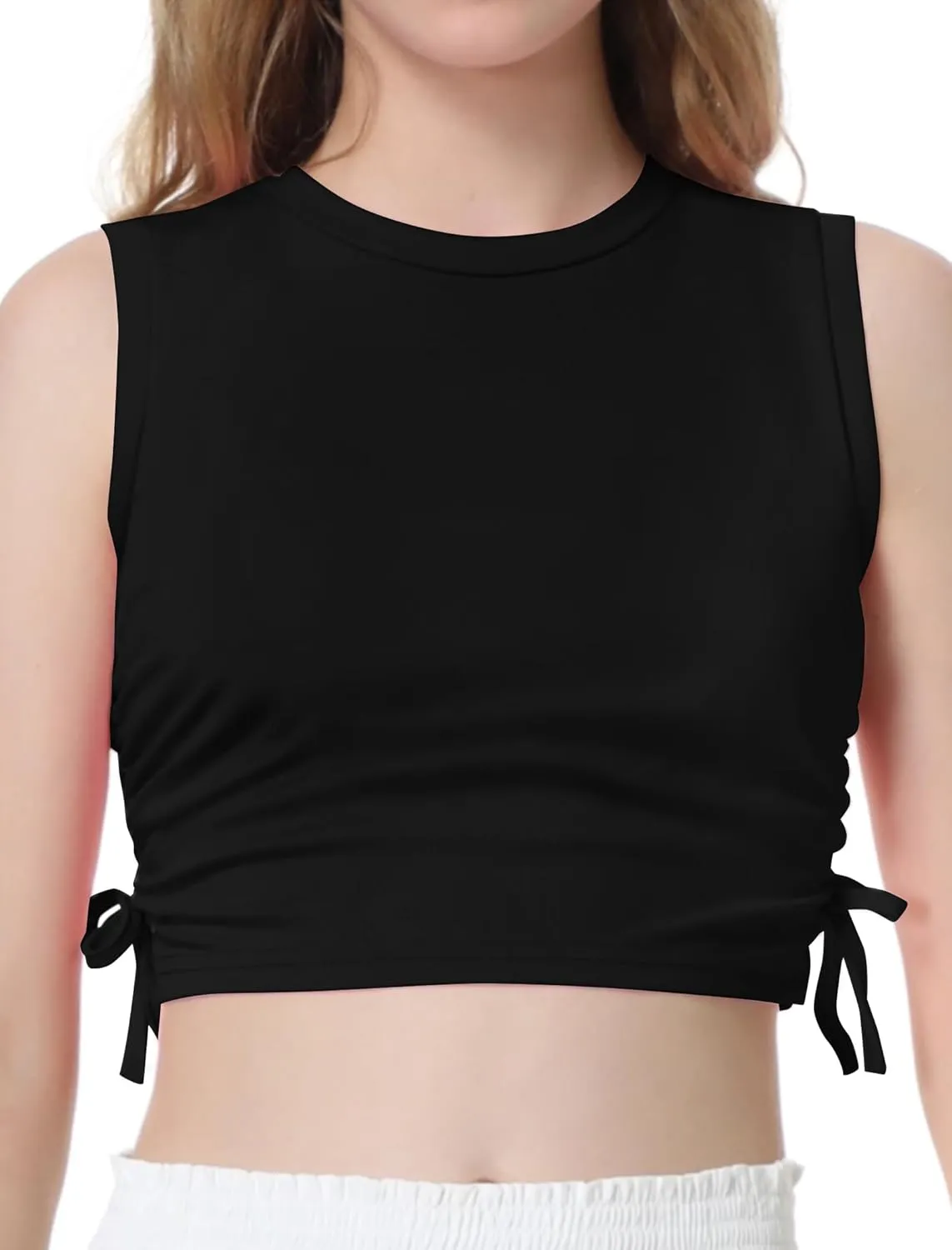 EXARUS Girl's Crop Tank Tops Dance Ribbed Knit Sleeveless Round Neck Racerback Casual Cute Cropped Top 6-12Y