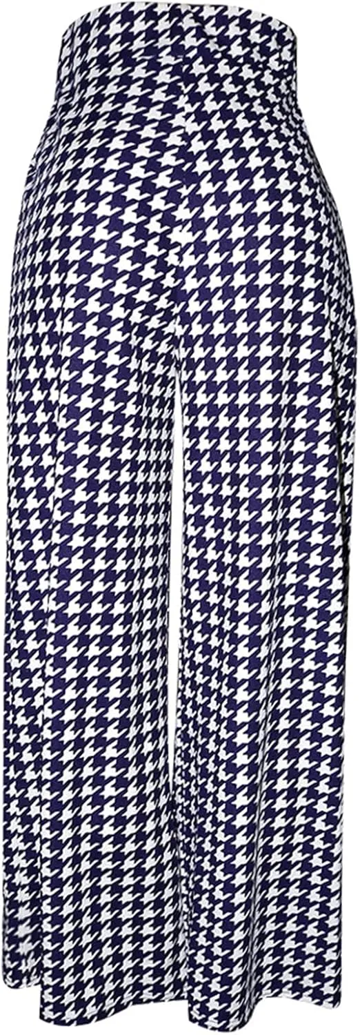 Famnbro Women's Floral Print Palazzo Pants Loose Fit Elastic High Waist Long Wide Leg Trousers Plus Size