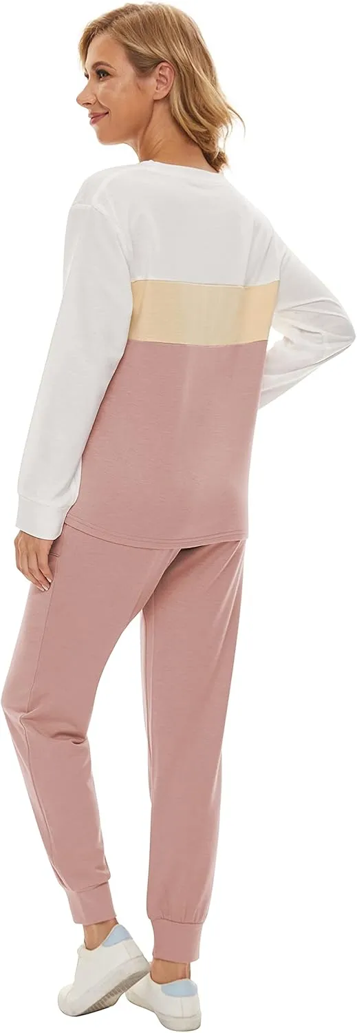 Fengbay Two Piece Outfits for women,Long Sleeve Crewneck Pullover Tops And Pants Sweatsuits Lounge Set with Pockets