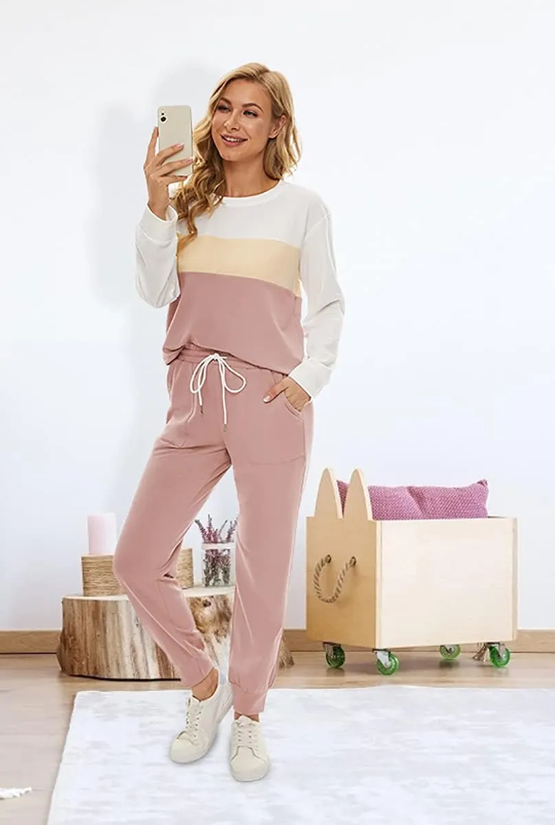 Fengbay Two Piece Outfits for women,Long Sleeve Crewneck Pullover Tops And Pants Sweatsuits Lounge Set with Pockets