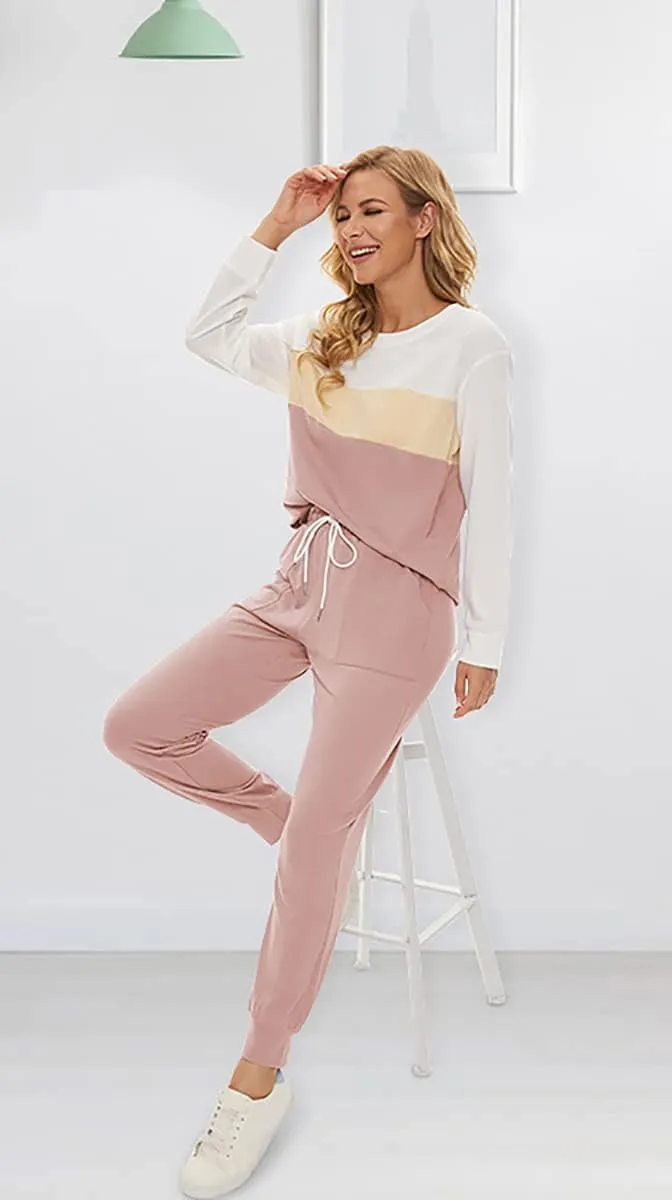 Fengbay Two Piece Outfits for women,Long Sleeve Crewneck Pullover Tops And Pants Sweatsuits Lounge Set with Pockets