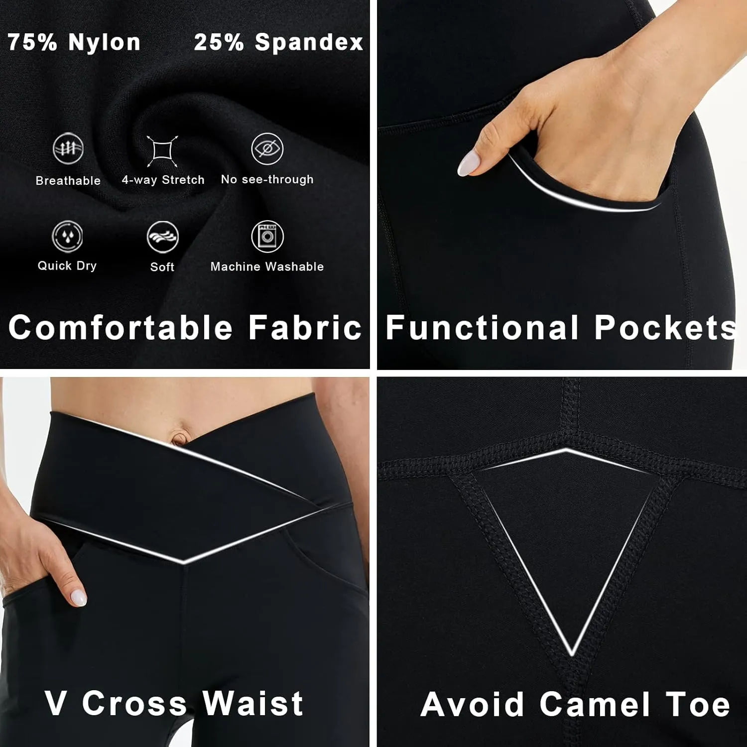 FireSwan Womens Crossover Flare Leggings with Pockets Bootcut High Waisted Yoga Pants Tummy Control Gym Workout Work Pants