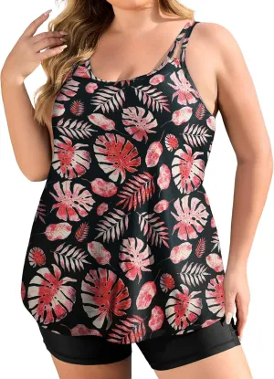 FOREYOND Plus Size 2 Piece Swimsuit for Women Tankini Bathing Suits Flowy Swim Tops with Boy Shorts 1XL-5XL