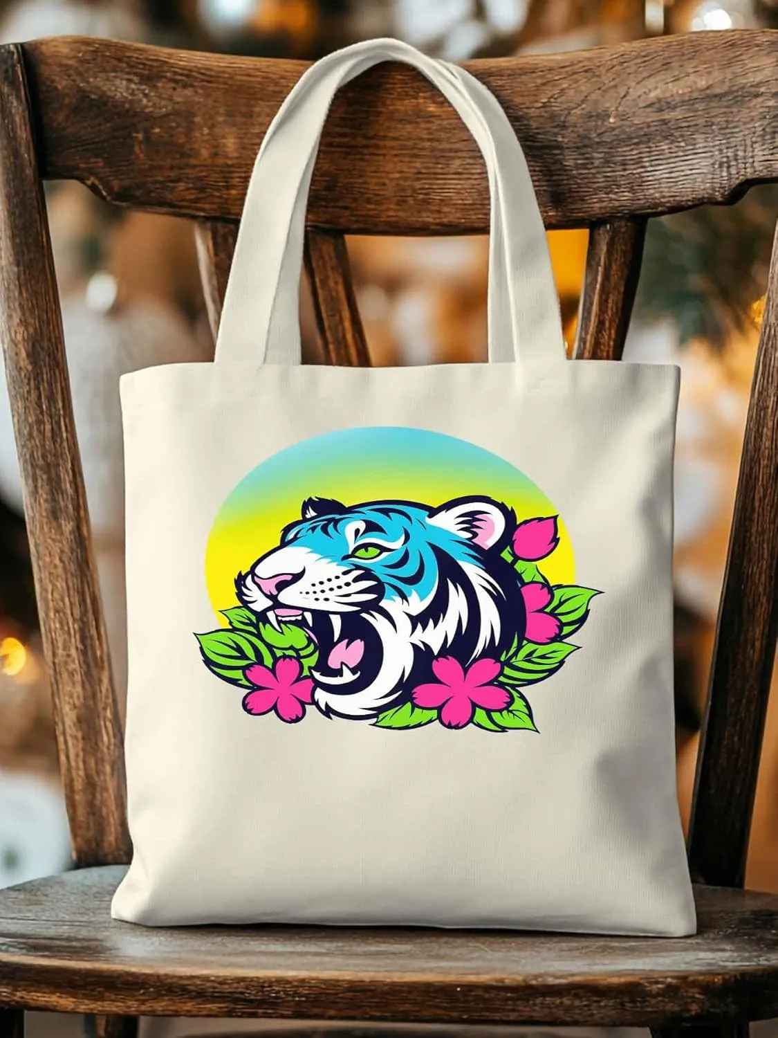 Funny Blue Animals Flowers Canvas Tote Bag, Aesthetic Canvas Tote Handbags for Women Shoulder Bag