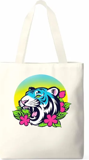 Funny Blue Animals Flowers Canvas Tote Bag, Aesthetic Canvas Tote Handbags for Women Shoulder Bag