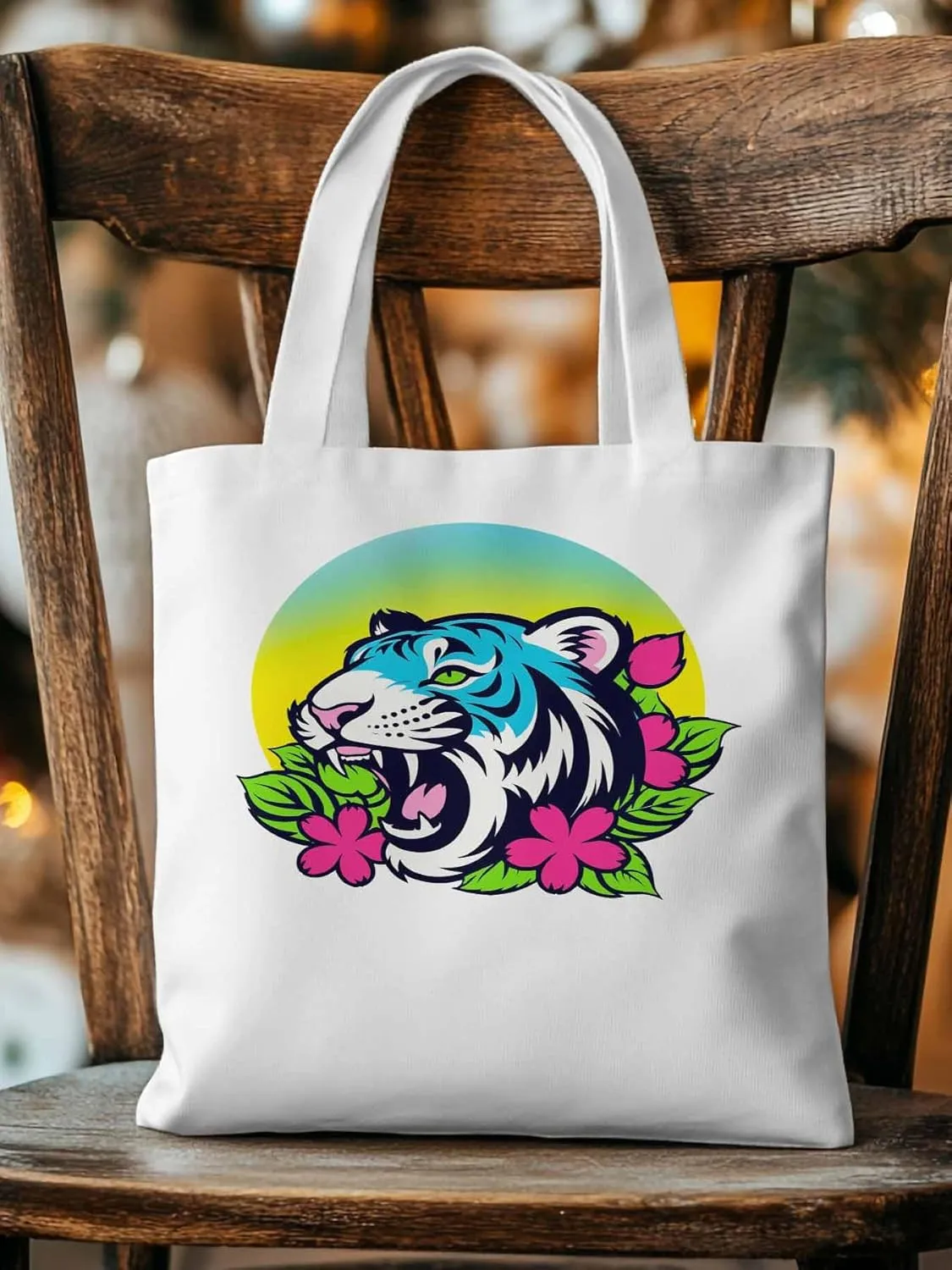 Funny Blue Animals Flowers Canvas Tote Bag, Aesthetic Canvas Tote Handbags for Women Shoulder Bag