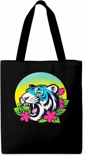 Funny Blue Animals Flowers Canvas Tote Bag, Aesthetic Canvas Tote Handbags for Women Shoulder Bag