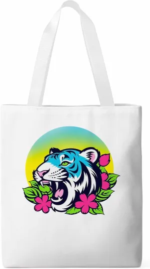 Funny Blue Animals Flowers Canvas Tote Bag, Aesthetic Canvas Tote Handbags for Women Shoulder Bag