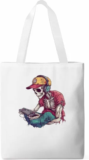 Funny Cartoon Skeleton Skull Canvas Tote Bag, Aesthetic Canvas Tote Handbags for Women Shoulder Bag