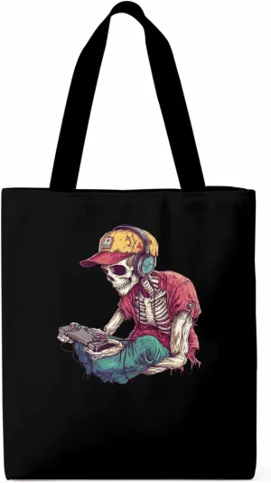 Funny Cartoon Skeleton Skull Canvas Tote Bag, Aesthetic Canvas Tote Handbags for Women Shoulder Bag