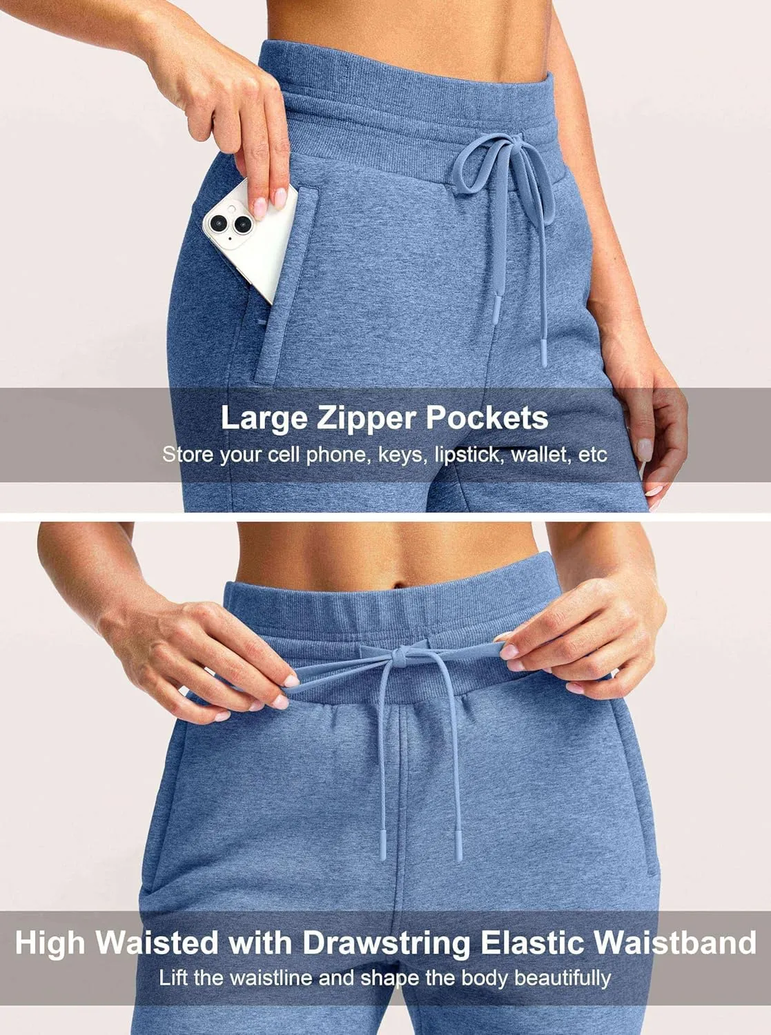 G Gradual Women's Sherpa Fleece Lined Pants with Zipper Pockets Winter Warm Joggers High Waisted Fleece Sweatpants