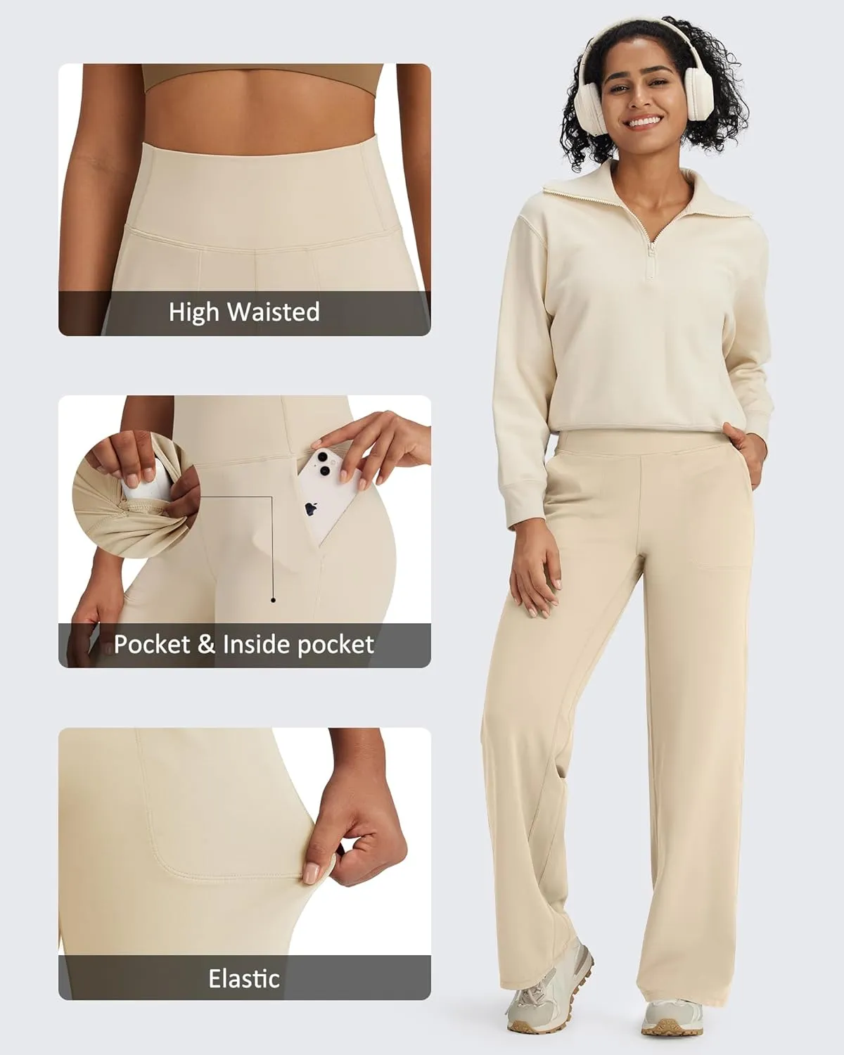 G4Free BareFeel Yoga Pants Women Wide Leg Pants with Pockets High Waisted Dress Pants Comfy Sweatpants 29"/31"/33"
