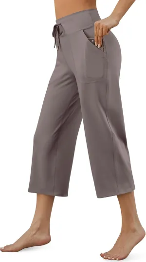G4Free Wide Leg Capris Yoga Pants for Women with Pockets Summer High Waist Dress Pants for Workout Casual Pants 21"