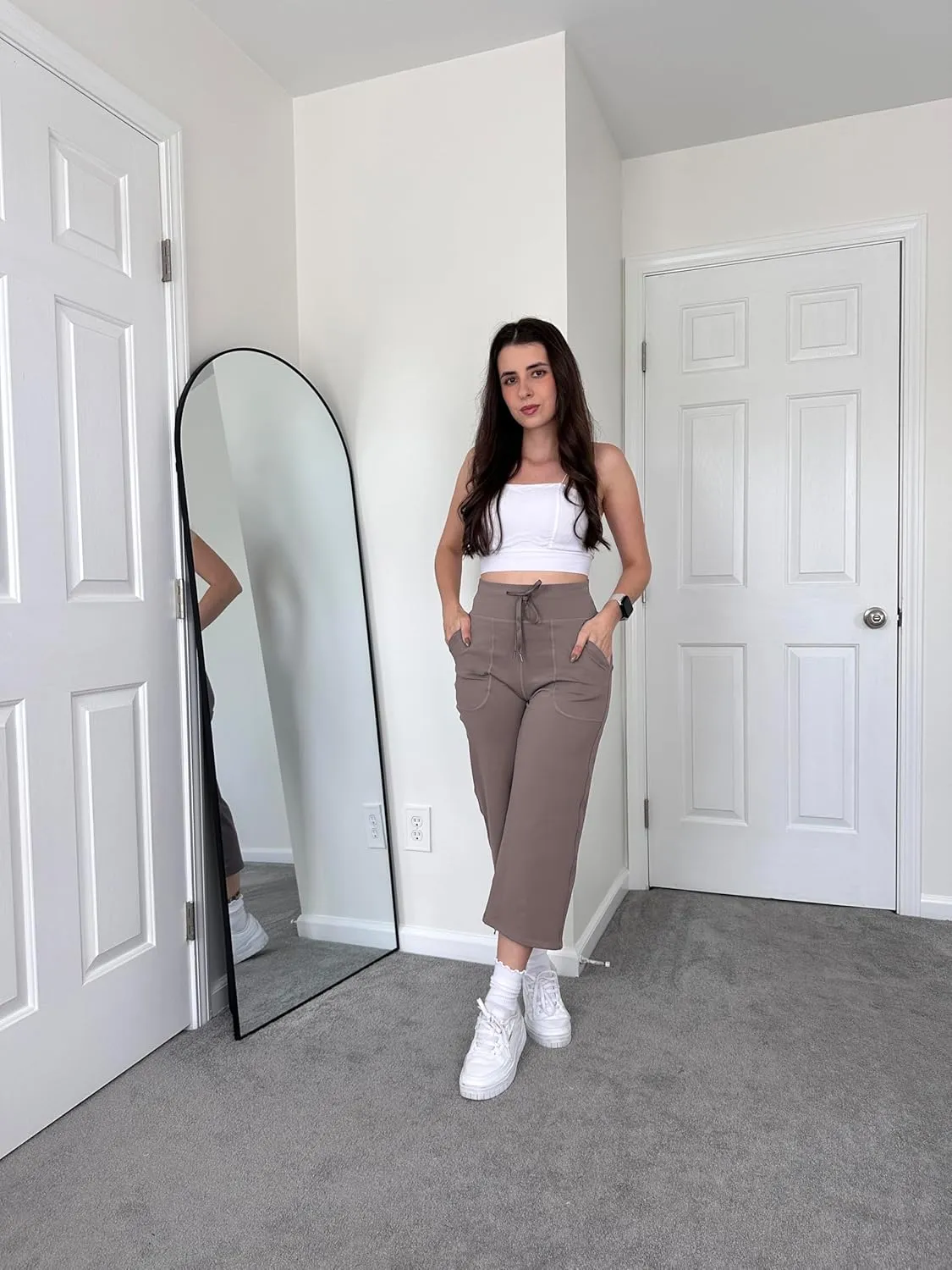 G4Free Wide Leg Capris Yoga Pants for Women with Pockets Summer High Waist Dress Pants for Workout Casual Pants 21"
