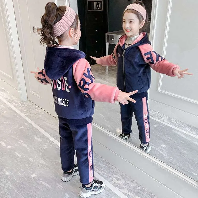 Girls' Golden Velvet Set Winter Two Piece Set