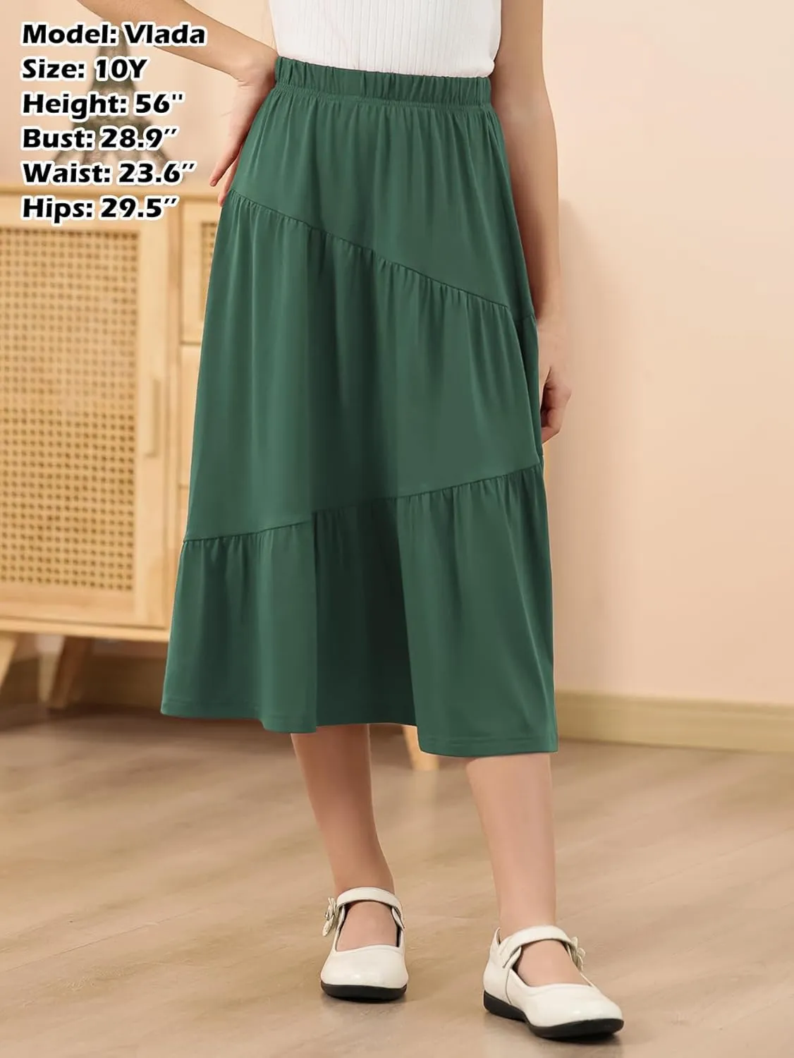GORLYA Girls Holiday Casual Asymmetrical Tiered Ruffle Hem Long Swing Boho Fancy Maxi Skirt 6-14Y