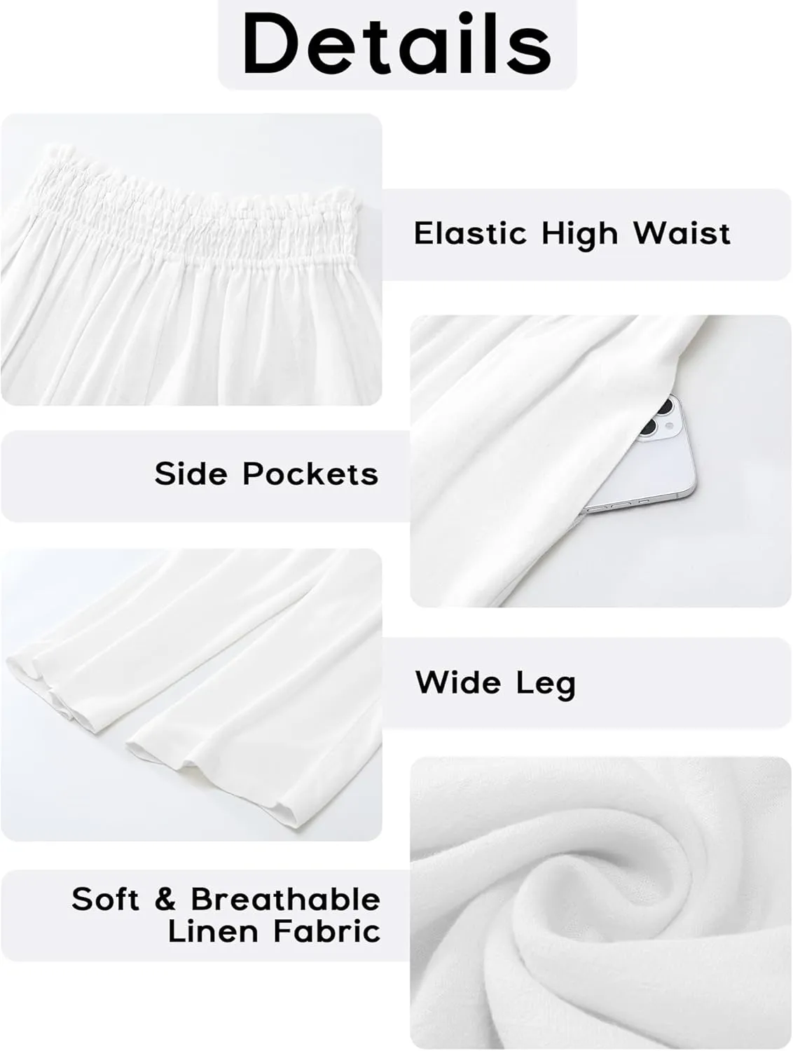 GRAPENT Capri Pants for Women High Waisted Wide Leg Linen Palazzo Trousers Pull On Elastic Smock Waist Loose Flowy Pants