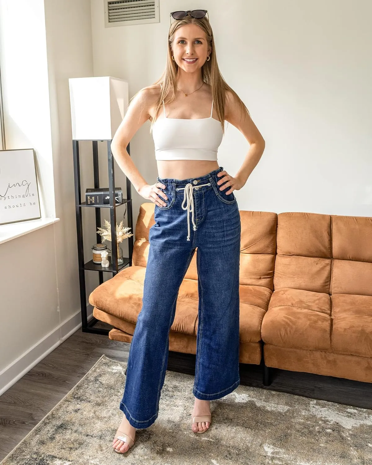 GRAPENT Wide Leg Jeans for Women Stretch High Wasited Elastic Waist Bell Bottom Baggy Y2K Pants