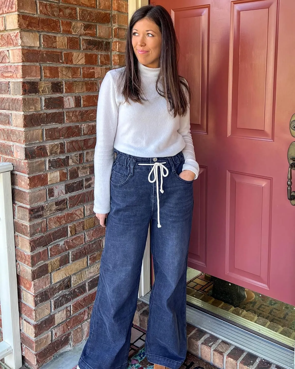 GRAPENT Wide Leg Jeans for Women Stretch High Wasited Elastic Waist Bell Bottom Baggy Y2K Pants