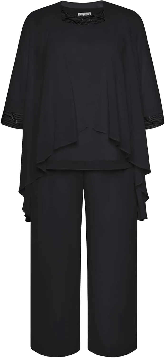 Hanna Nikole Plus Size Mother of The Bride Pant Suits 3 Piece Chiffon Sets Wedding Guest Gowns Formal Outfits with Jacket