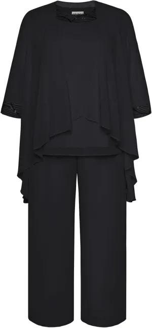 Hanna Nikole Plus Size Mother of The Bride Pant Suits 3 Piece Chiffon Sets Wedding Guest Gowns Formal Outfits with Jacket