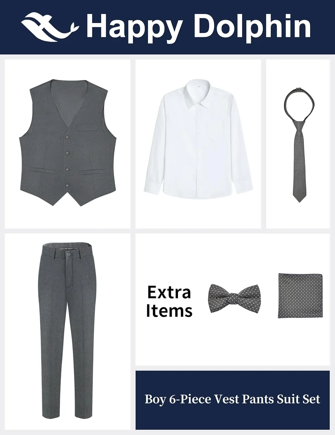 Happy Dolphin Boys Suits Formal Vest Suit Toddler Suit Set for Teen Boys Kids Wedding Ring Bearer Outfit
