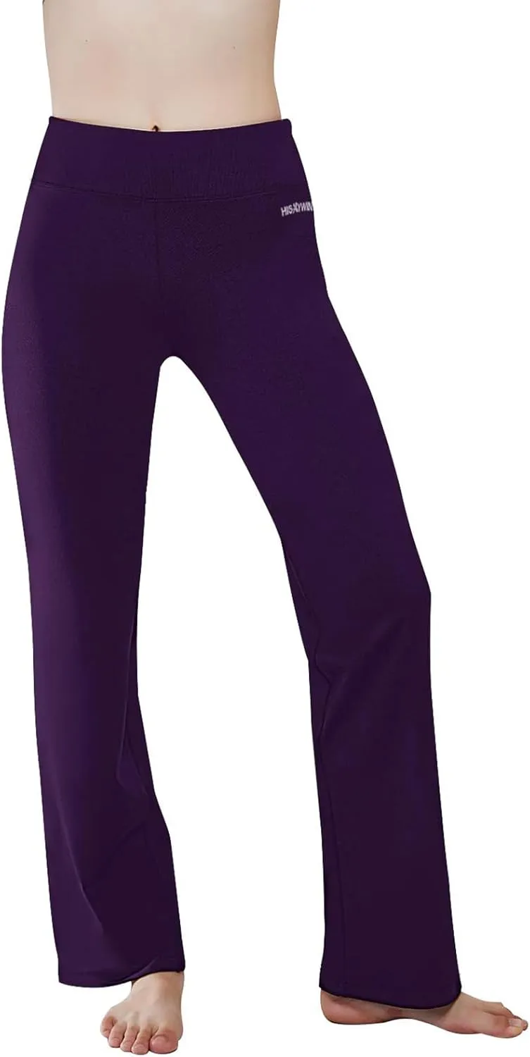 HISKYWIN Inner Pocket Yoga Pants 4 Way Stretch Tummy Control Workout Running Pants, Long Bootleg Flare Pants