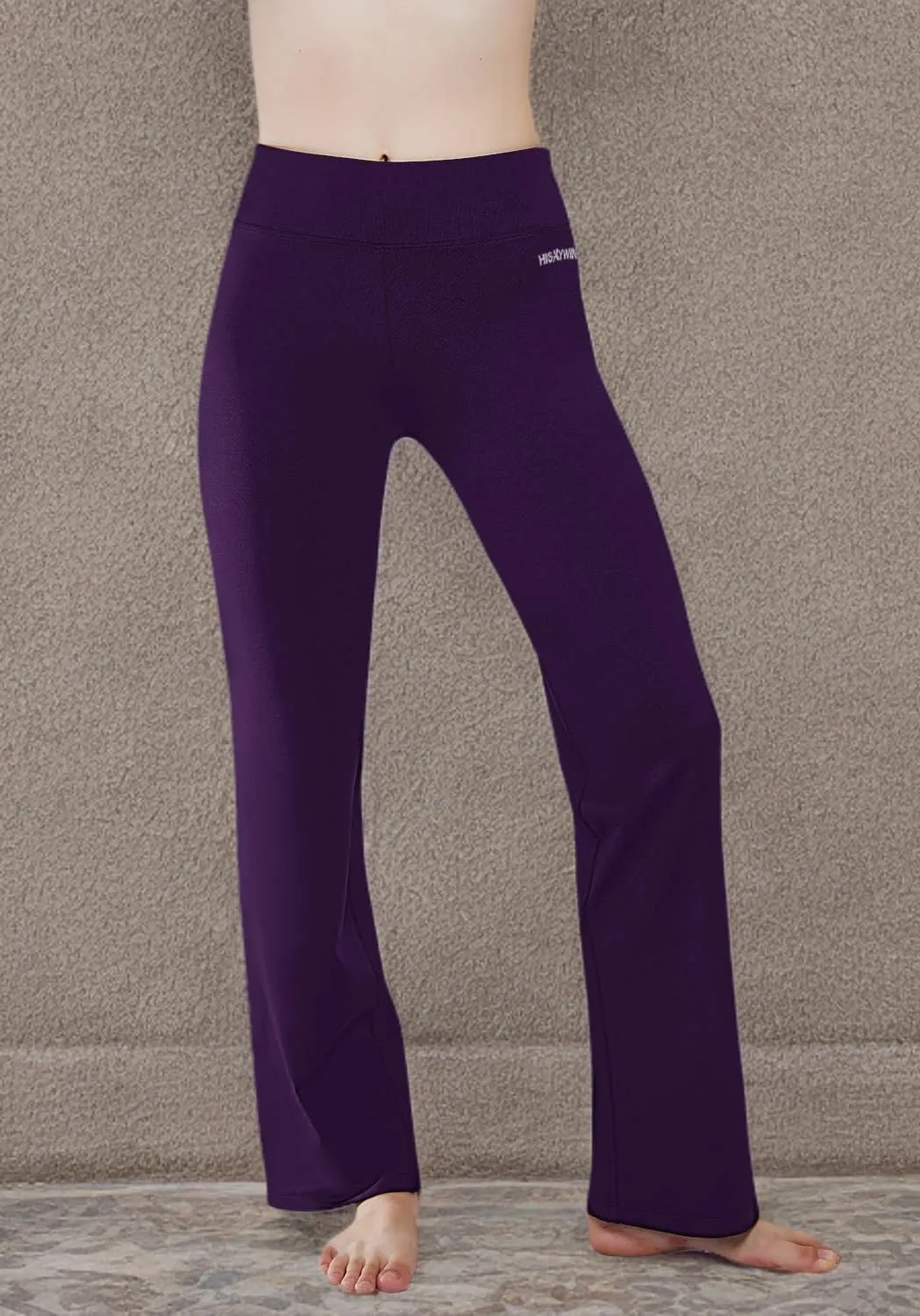 HISKYWIN Inner Pocket Yoga Pants 4 Way Stretch Tummy Control Workout Running Pants, Long Bootleg Flare Pants