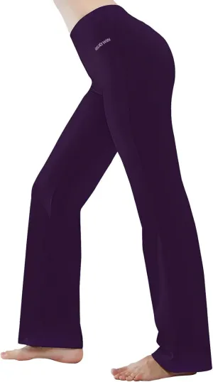 HISKYWIN Inner Pocket Yoga Pants 4 Way Stretch Tummy Control Workout Running Pants, Long Bootleg Flare Pants