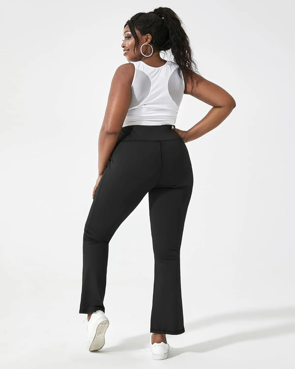 Honwenle Women's Plus Size Bootcut Yoga Pants with Pockets High Waisted Tummy Control Bootleg Flared Wide Leg Pants