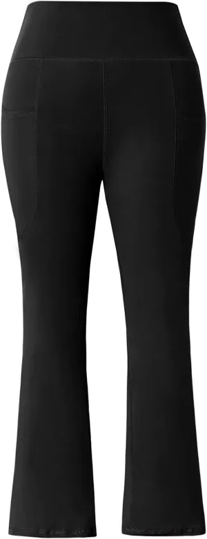Honwenle Women's Plus Size Bootcut Yoga Pants with Pockets High Waisted Tummy Control Bootleg Flared Wide Leg Pants