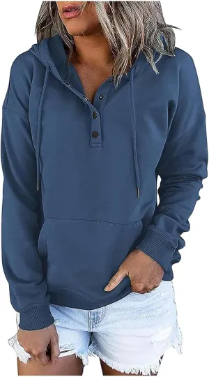 Hoodies for Women Fashion 2024 Long Sleeve Button up Pullover Sweatshirt Loose Casual Comfy Lightweight Fall Y2k Tops