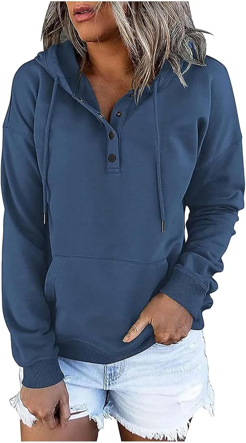 Hoodies for Women Fashion 2024 Long Sleeve Button up Pullover Sweatshirt Loose Casual Comfy Lightweight Fall Y2k Tops