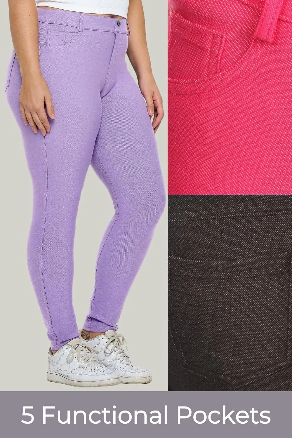 ICONOFLASH Women's Stretch Jeggings with 5 Pockets Pull On Skinny Jean Leggings (Available in Plus Size)