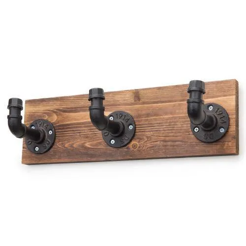 Industrial Style Wood & Pipe 3-Hook Coat Rack