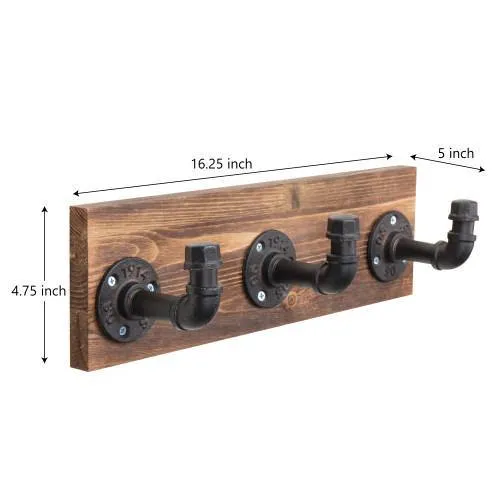Industrial Style Wood & Pipe 3-Hook Coat Rack