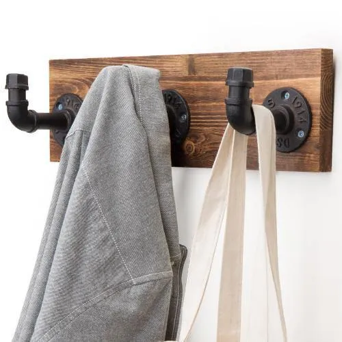 Industrial Style Wood & Pipe 3-Hook Coat Rack