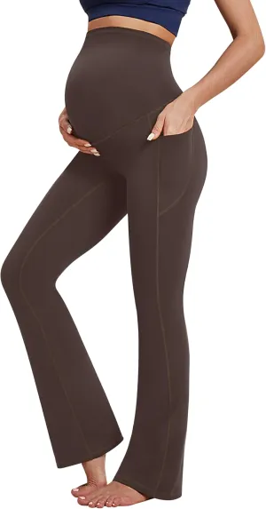 IUGA Fleece Lined Maternity Pants with Pockets Maternity Yoga Pants Flare Bootcut Pregnancy Pants Over The Belly Work Lounge