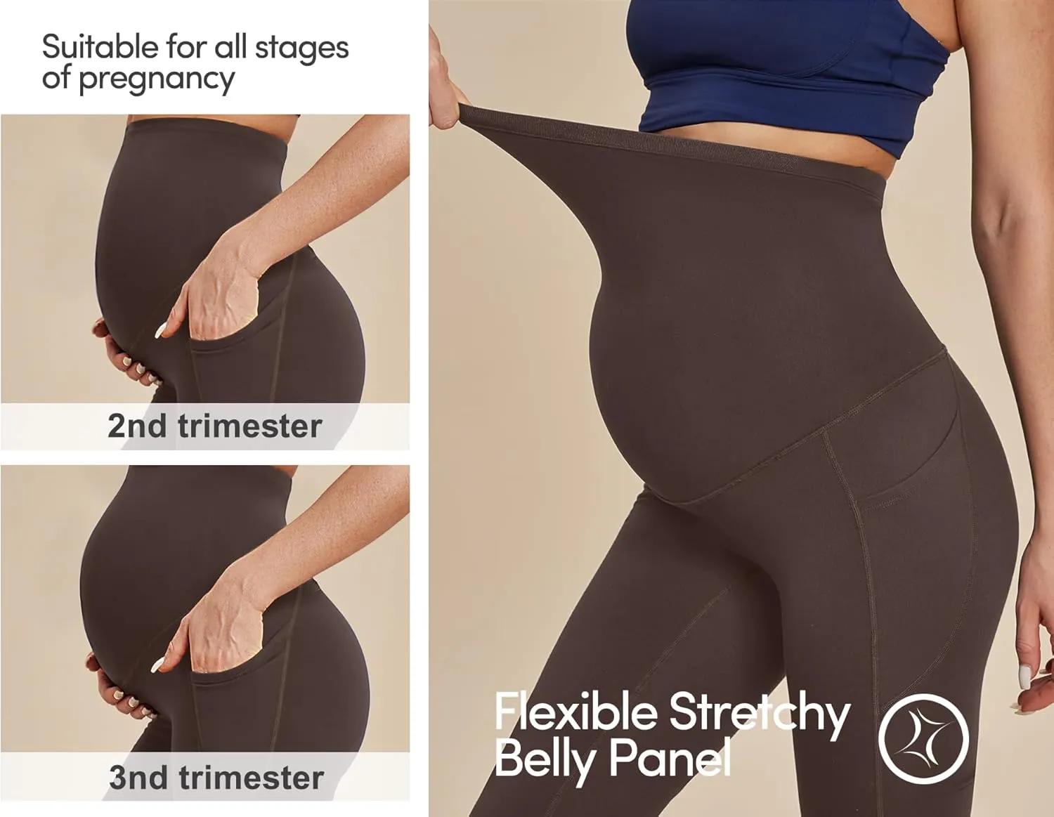 IUGA Fleece Lined Maternity Pants with Pockets Maternity Yoga Pants Flare Bootcut Pregnancy Pants Over The Belly Work Lounge