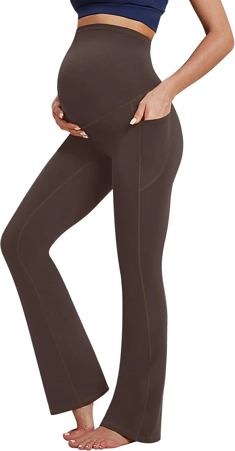 IUGA Fleece Lined Maternity Pants with Pockets Maternity Yoga Pants Flare Bootcut Pregnancy Pants Over The Belly Work Lounge