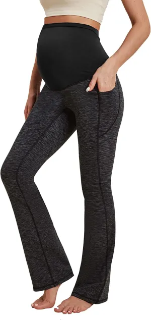 IUGA Fleece Lined Maternity Pants with Pockets Maternity Yoga Pants Flare Bootcut Pregnancy Pants Over The Belly Work Lounge