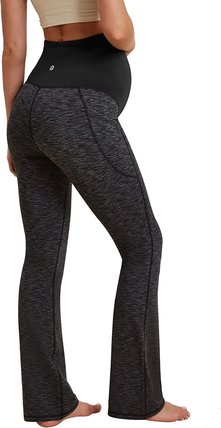 IUGA Fleece Lined Maternity Pants with Pockets Maternity Yoga Pants Flare Bootcut Pregnancy Pants Over The Belly Work Lounge