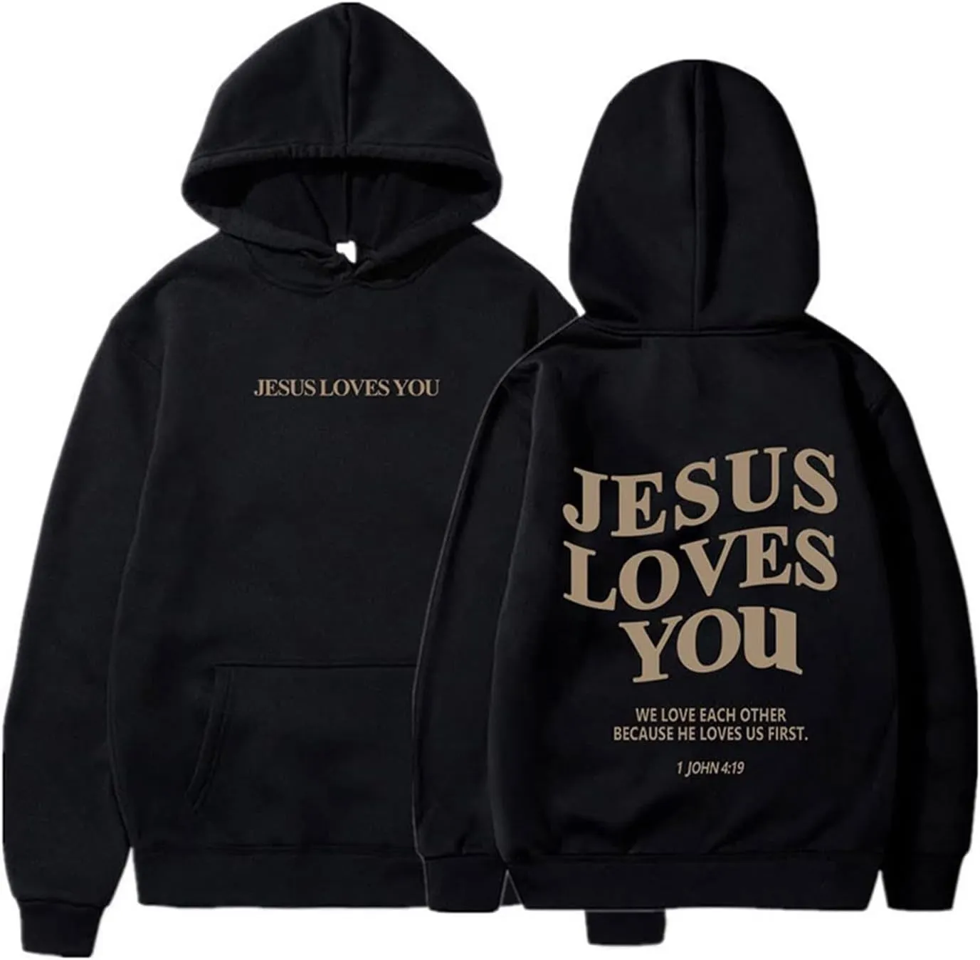 Jesus Loves You Christian Hoodies for Women Bible Verse Oversized Long Sleeve Y2K Drawstring Sweatshirts Comfy Pockets Tops