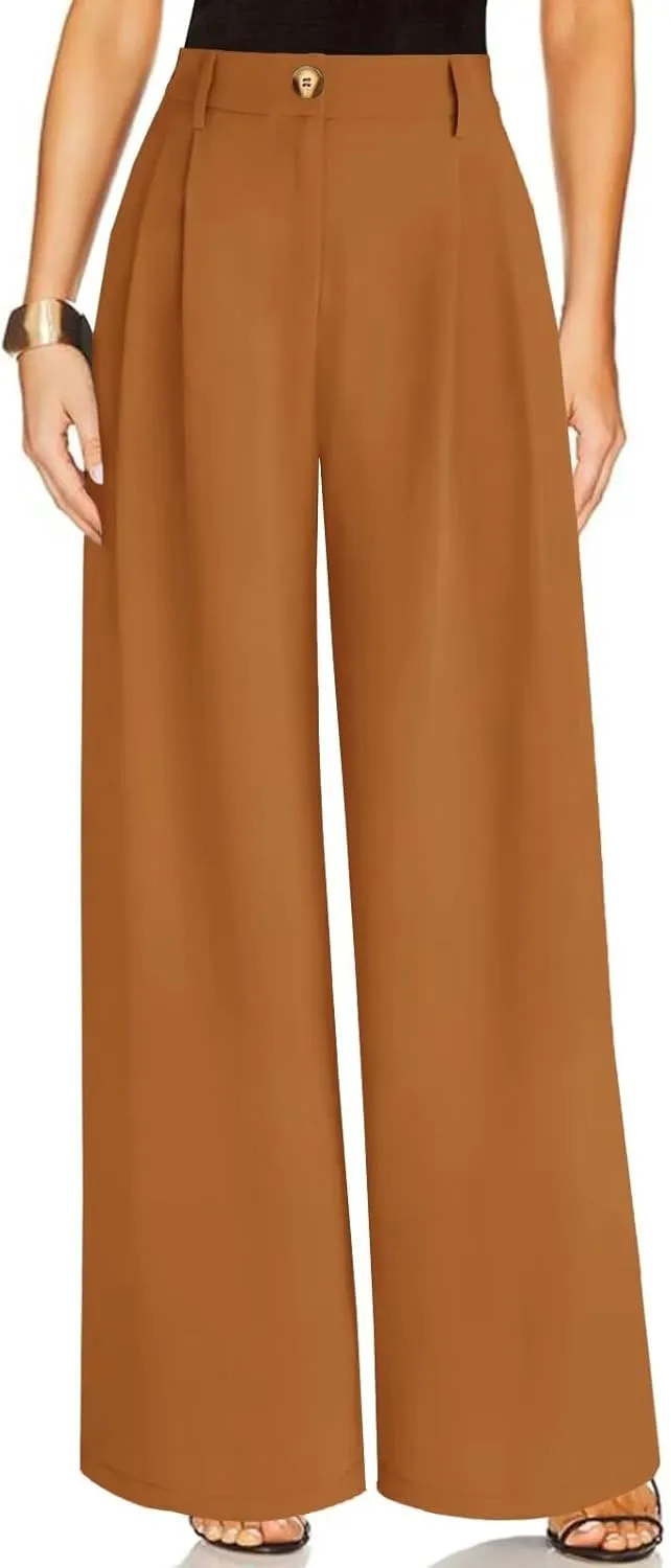 JURIS Women's High Waisted Wide Leg Formal Pants Elasticized Waist Back Casual Pants Business Work Suit Pants