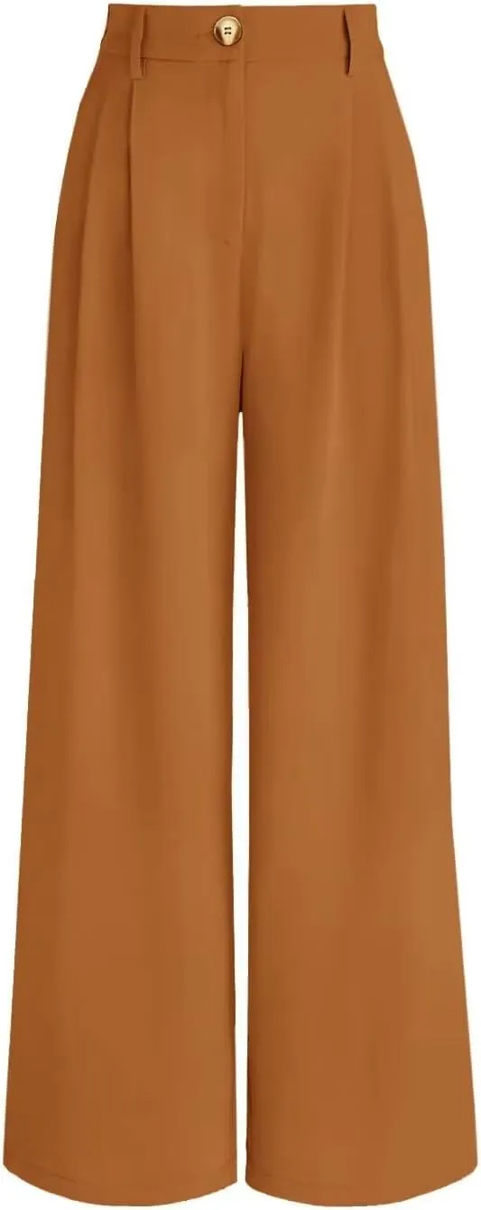 JURIS Women's High Waisted Wide Leg Formal Pants Elasticized Waist Back Casual Pants Business Work Suit Pants
